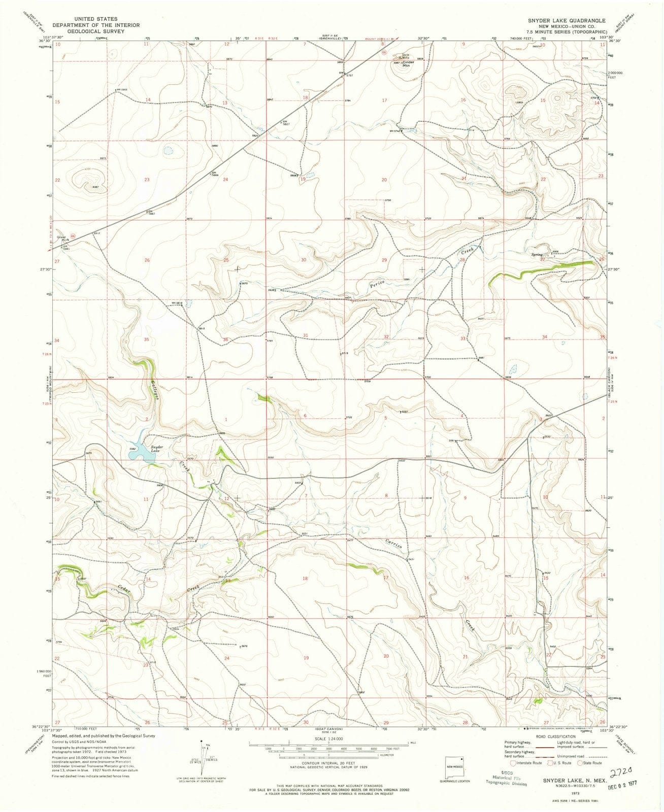 1973 Snyder Lake, NM - New Mexico - USGS Topographic Map