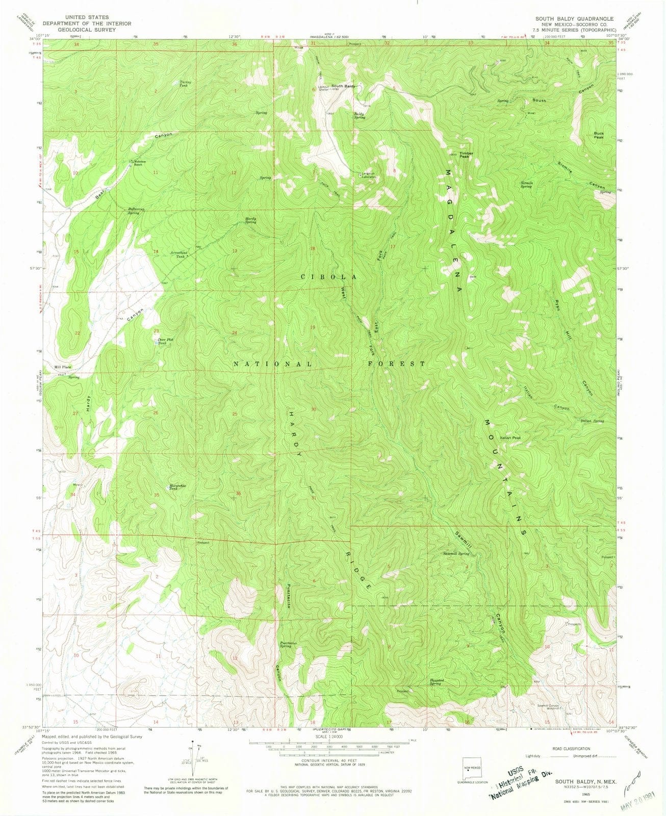 1965 South Baldy, NM - New Mexico - USGS Topographic Map