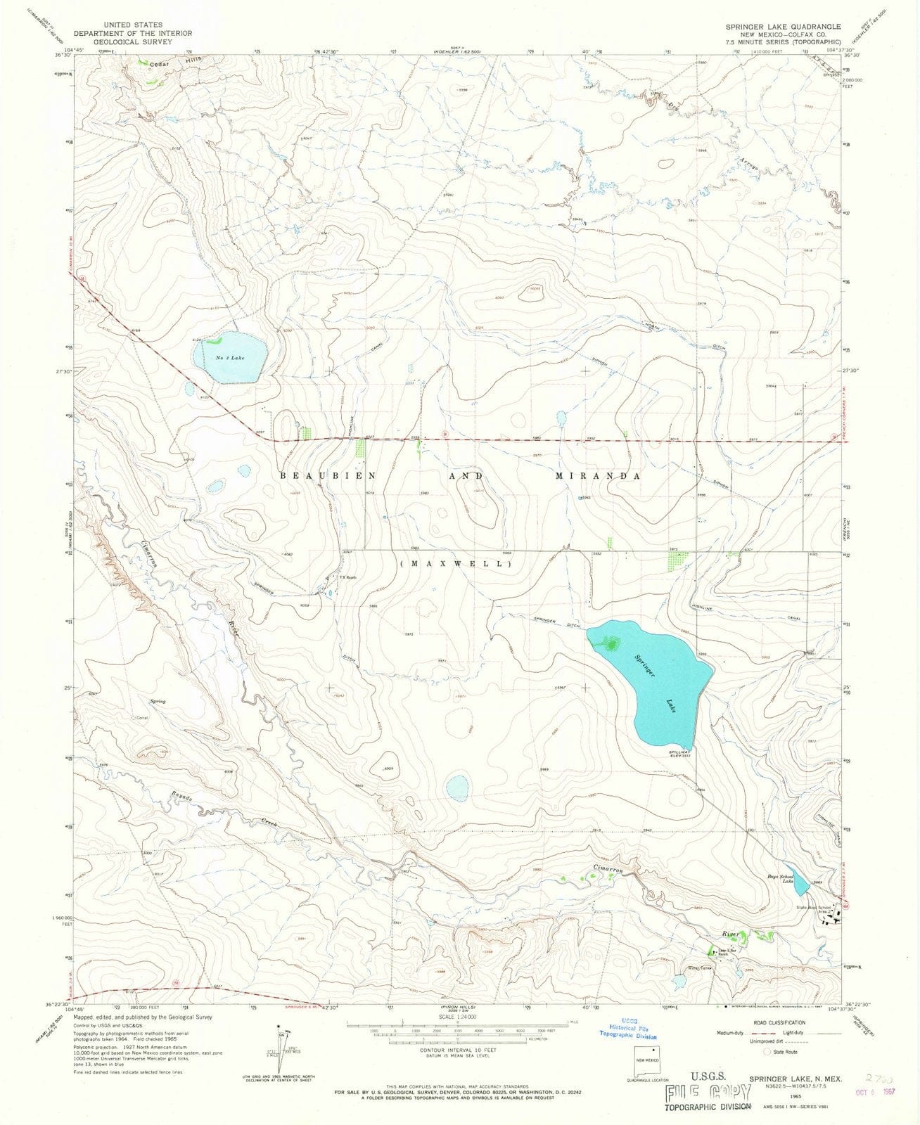 1965 Springer Lake, NM - New Mexico - USGS Topographic Map