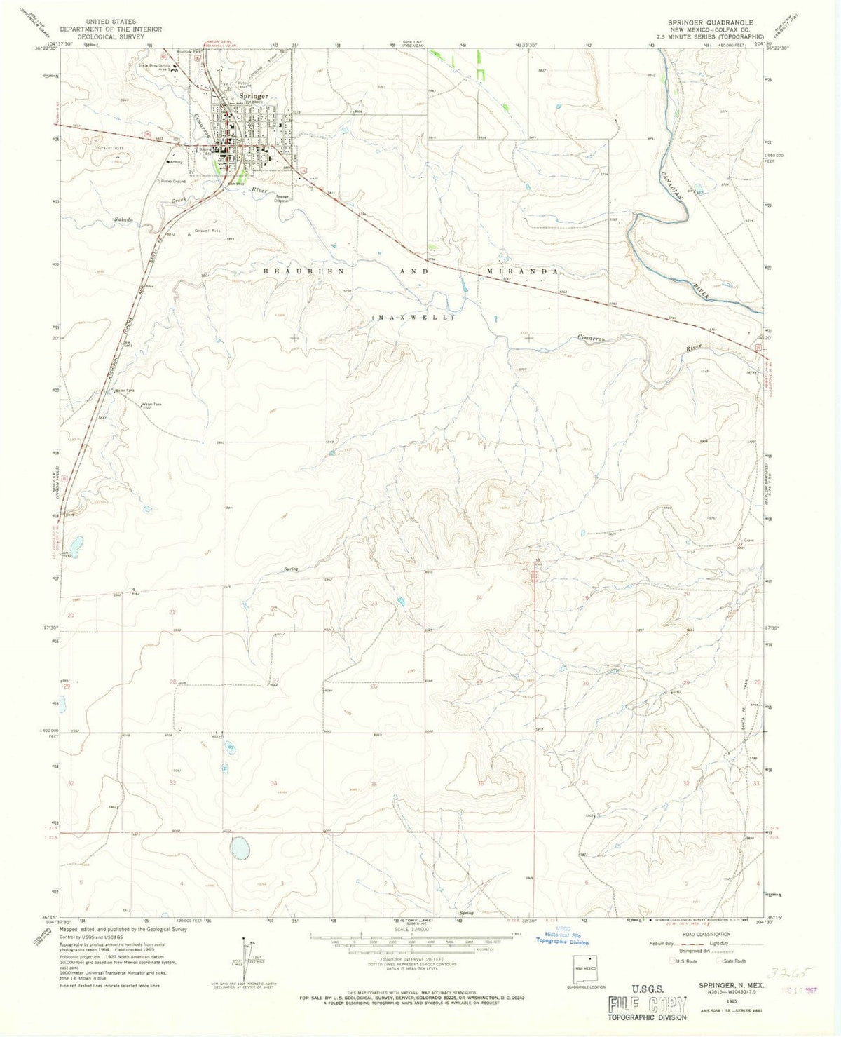 1965 Springer, NM - New Mexico - USGS Topographic Map