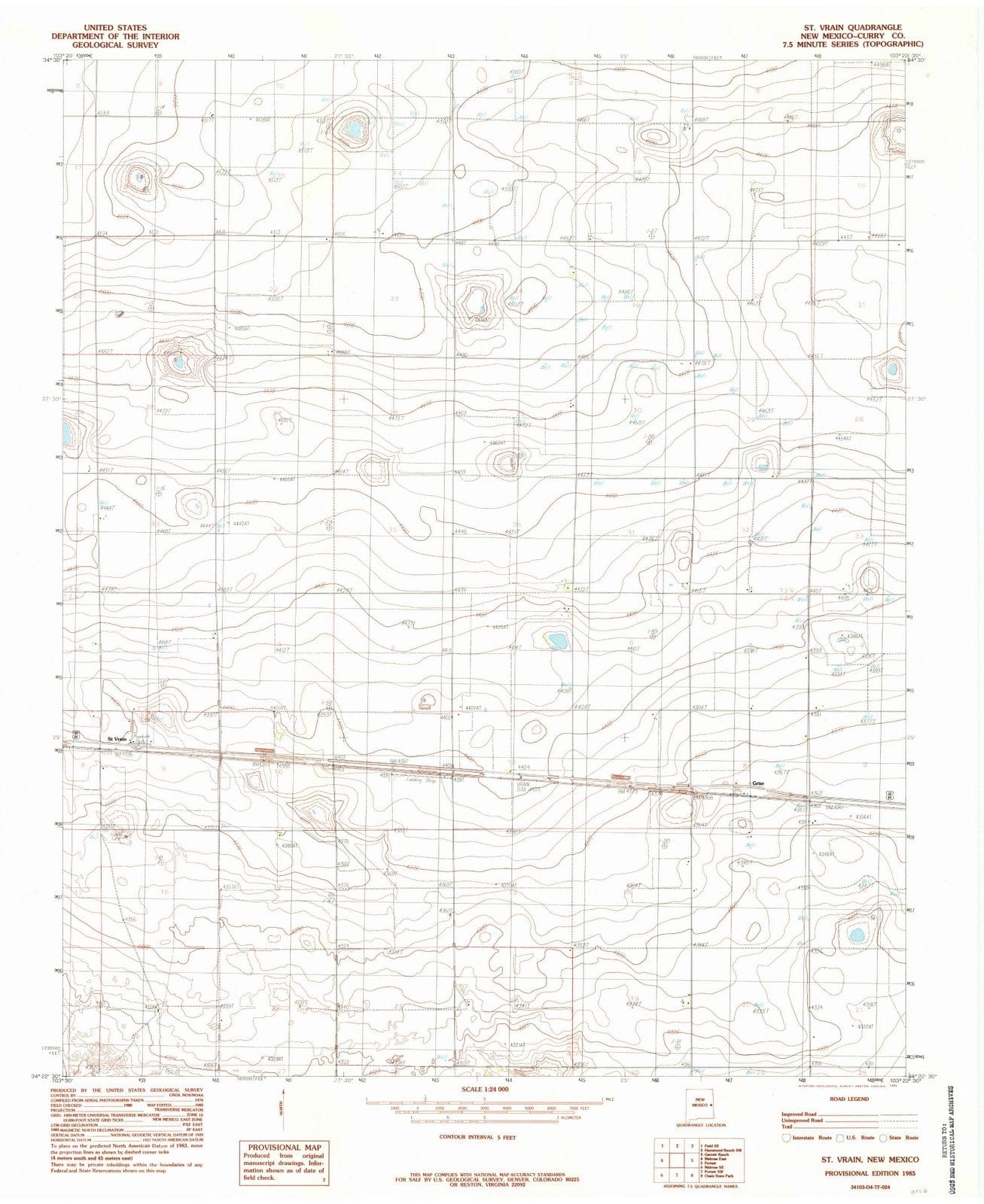1985 St Vrain, NM - New Mexico - USGS Topographic Map