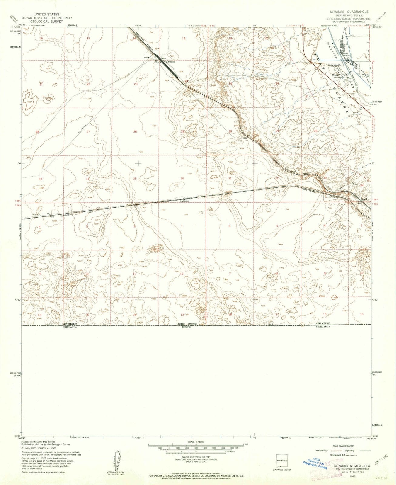 1955 Strauss, NM - New Mexico - USGS Topographic Map
