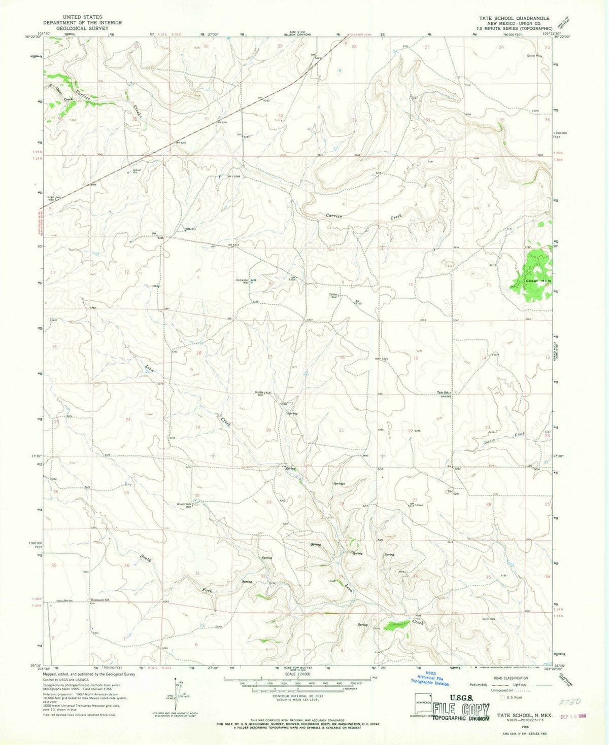 1966 Tate School, NM - New Mexico - USGS Topographic Map