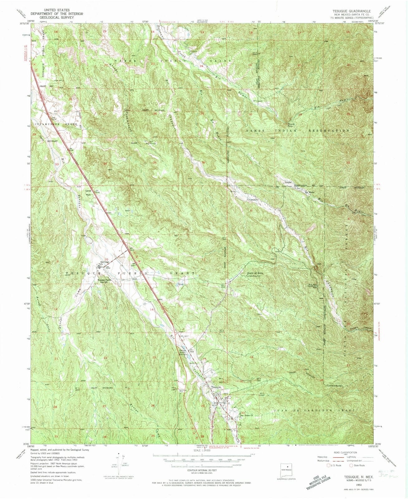 1953 Tesuque, NM - New Mexico - USGS Topographic Map
