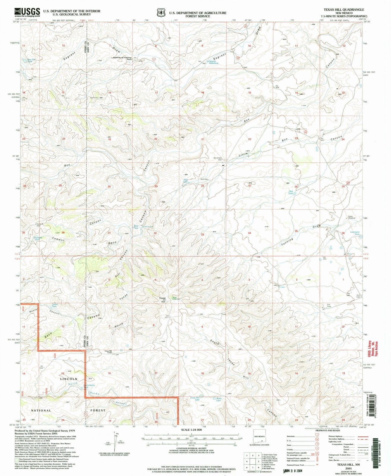 2001 Texas Hill, NM - New Mexico - USGS Topographic Map