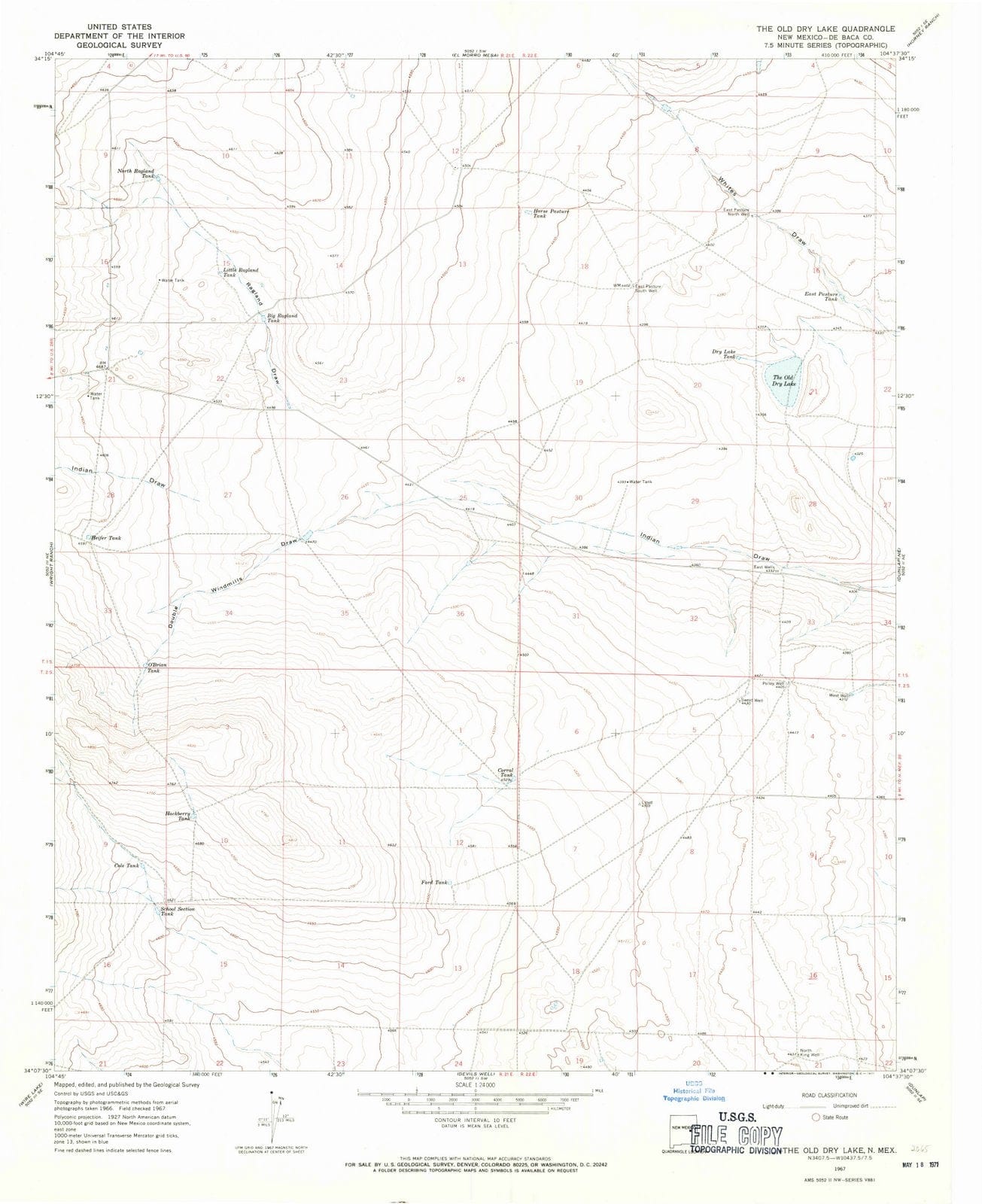 1967 The Oldry Lake, NM - New Mexico - USGS Topographic Map