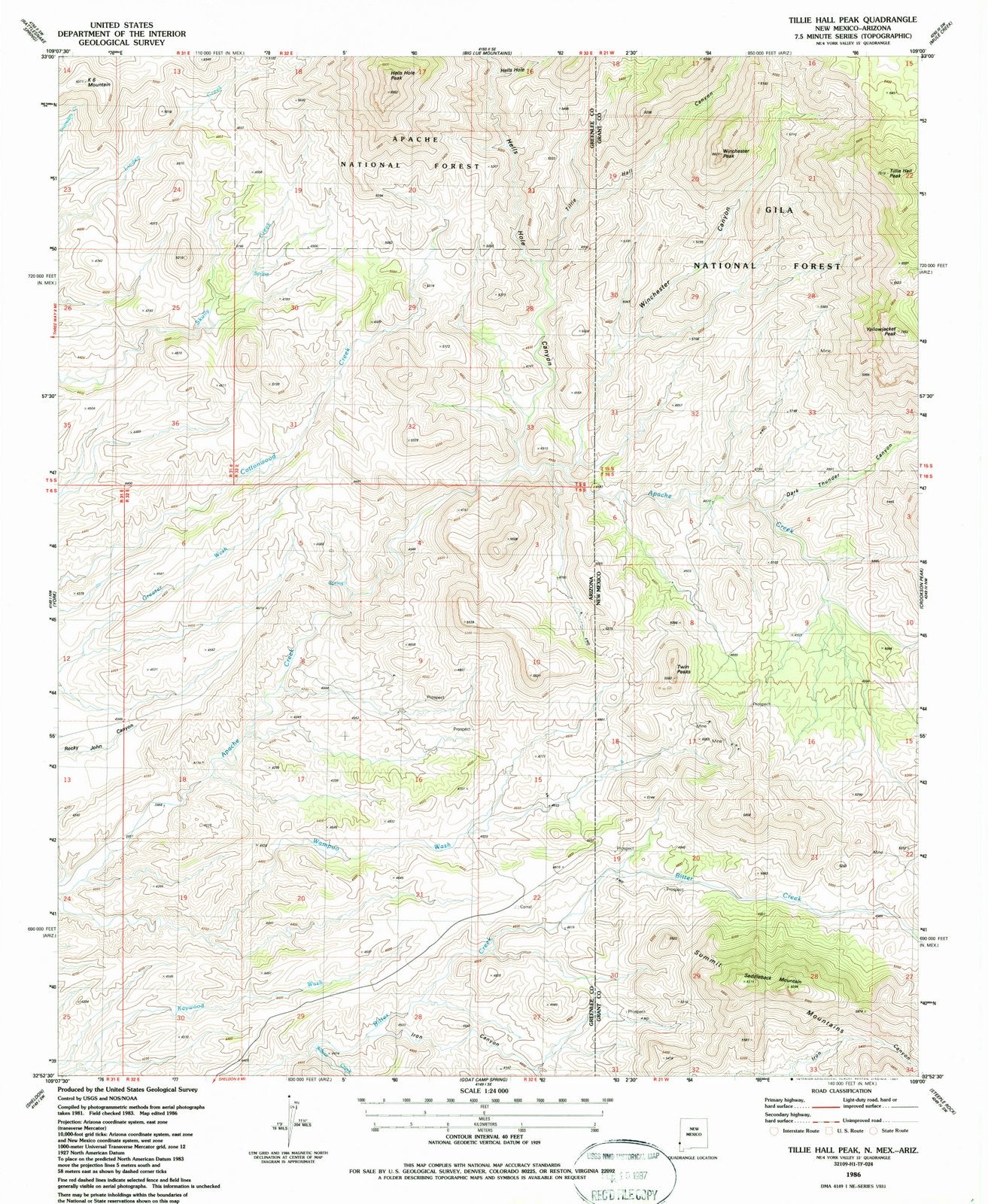 1986 Tillie Hall Peak, NM - New Mexico - USGS Topographic Map