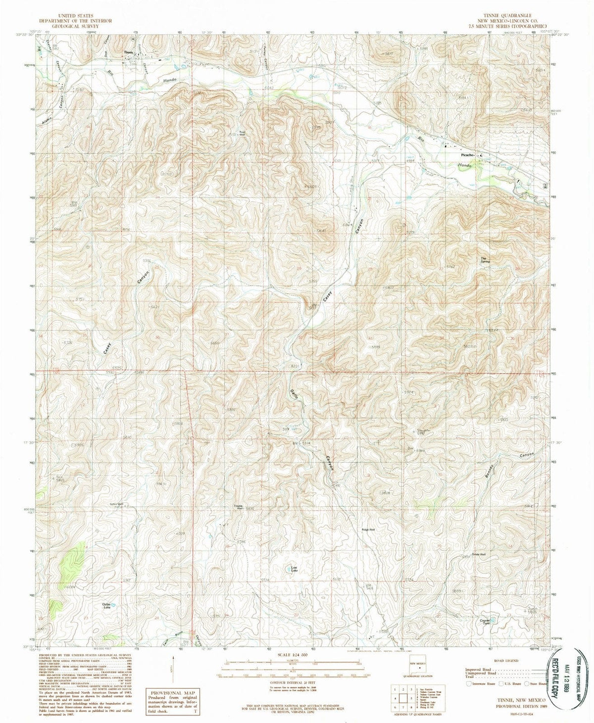 1989 Tinnie, NM - New Mexico - USGS Topographic Map