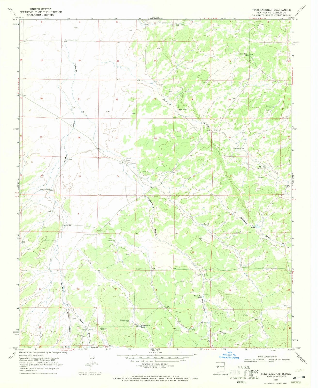 1967 Tres Lagunas, NM - New Mexico - USGS Topographic Map
