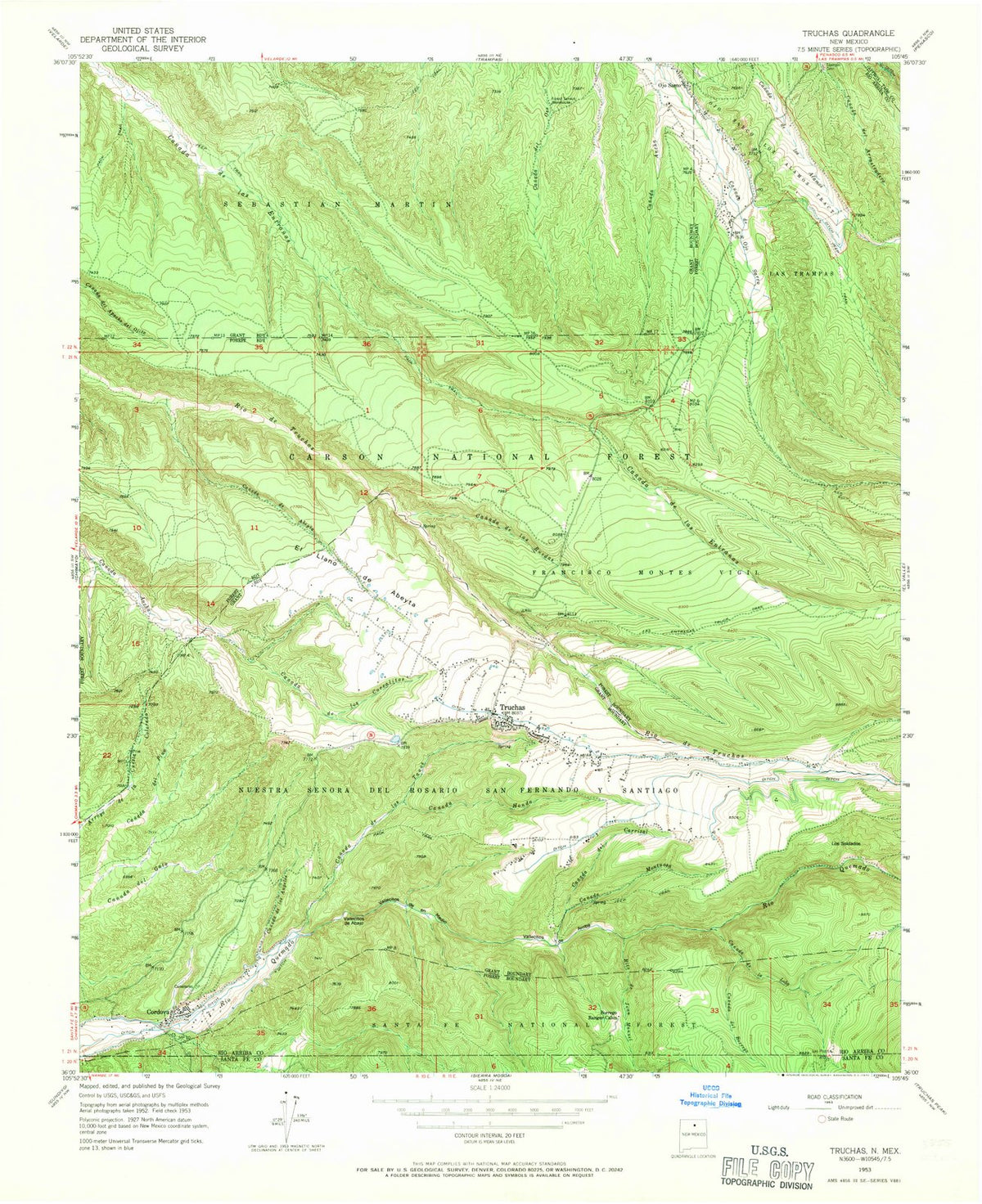 1953 Truchas, NM - New Mexico - USGS Topographic Map