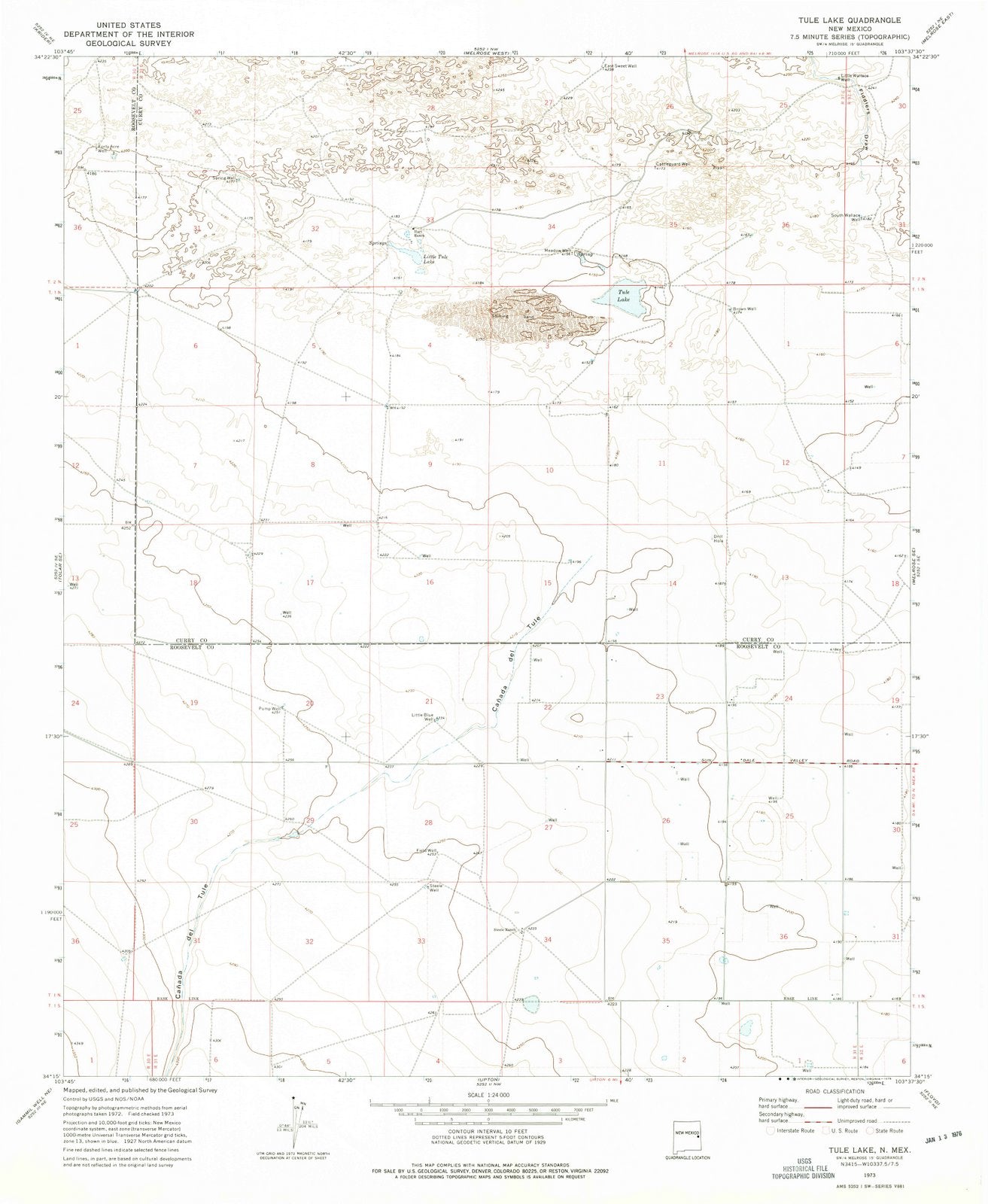 1973 Tule Lake, NM - New Mexico - USGS Topographic Map