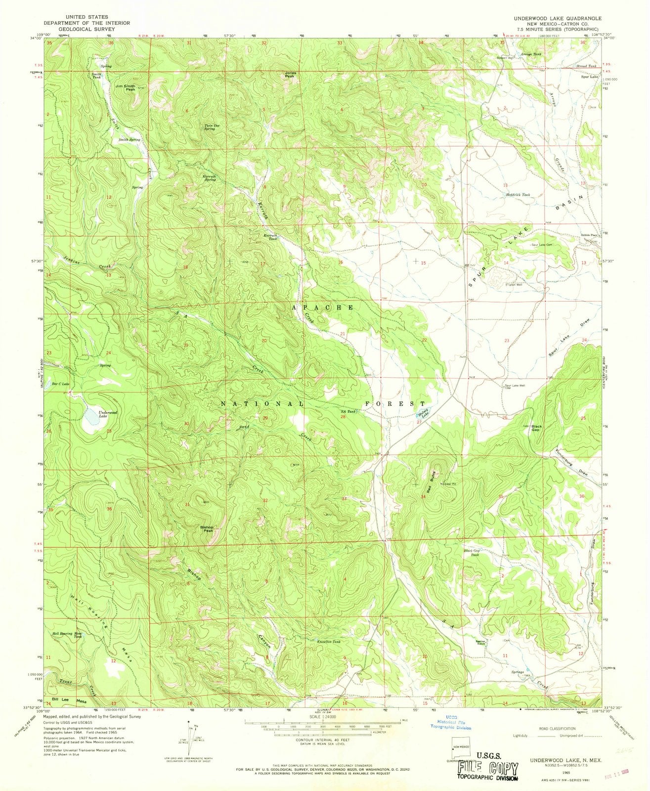 1965 Underwood Lake, NM - New Mexico - USGS Topographic Map