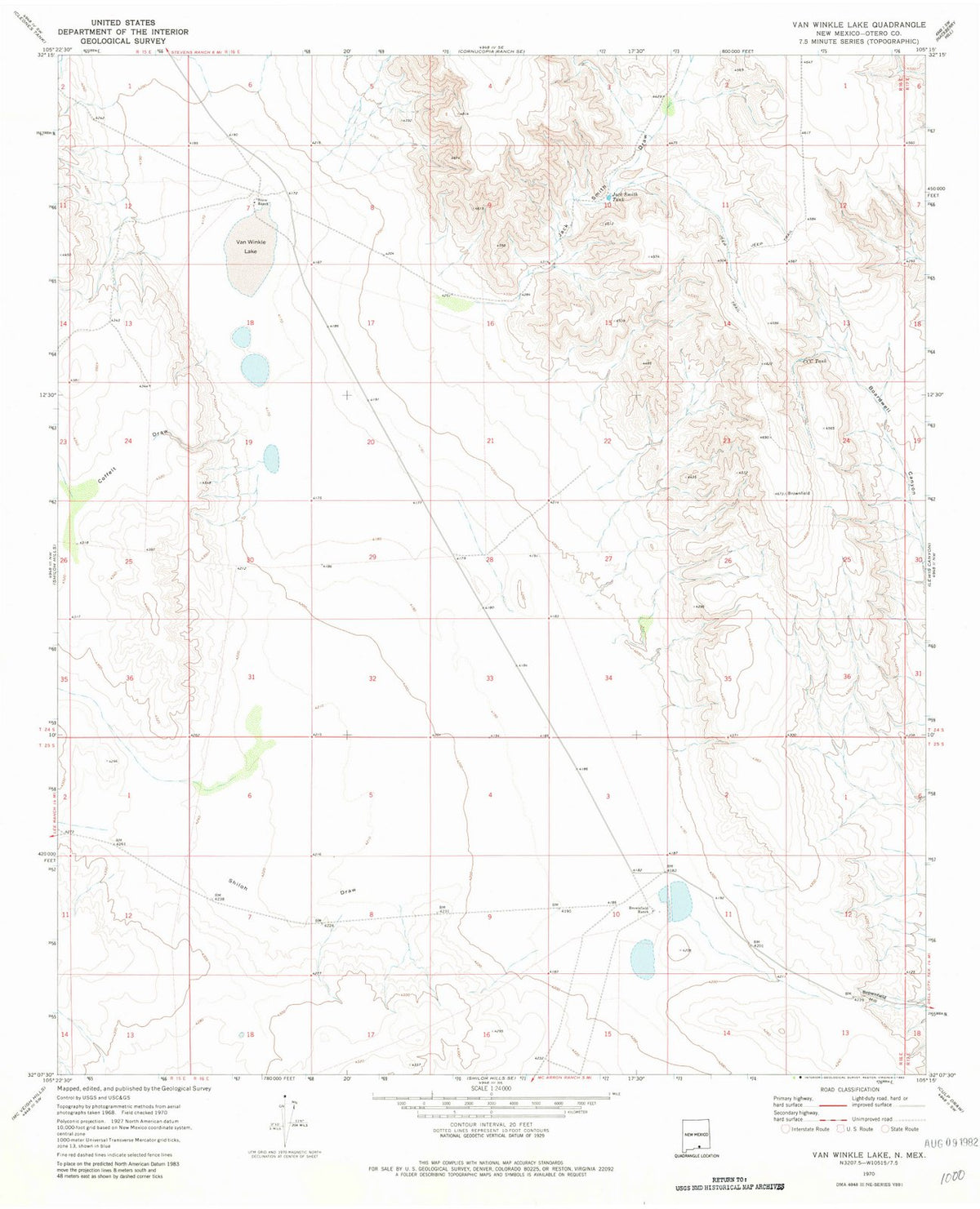 1970 Van Winkle Lake, NM - New Mexico - USGS Topographic Map