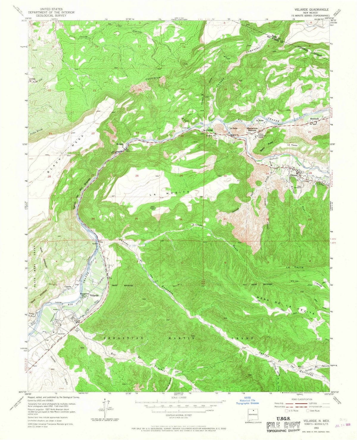 1953 Velarde, NM - New Mexico - USGS Topographic Map