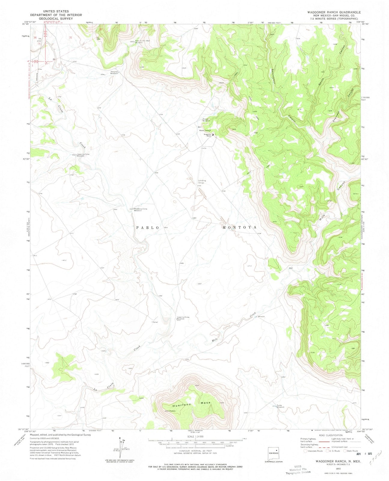 1972 Waggoner Ranch, NM - New Mexico - USGS Topographic Map