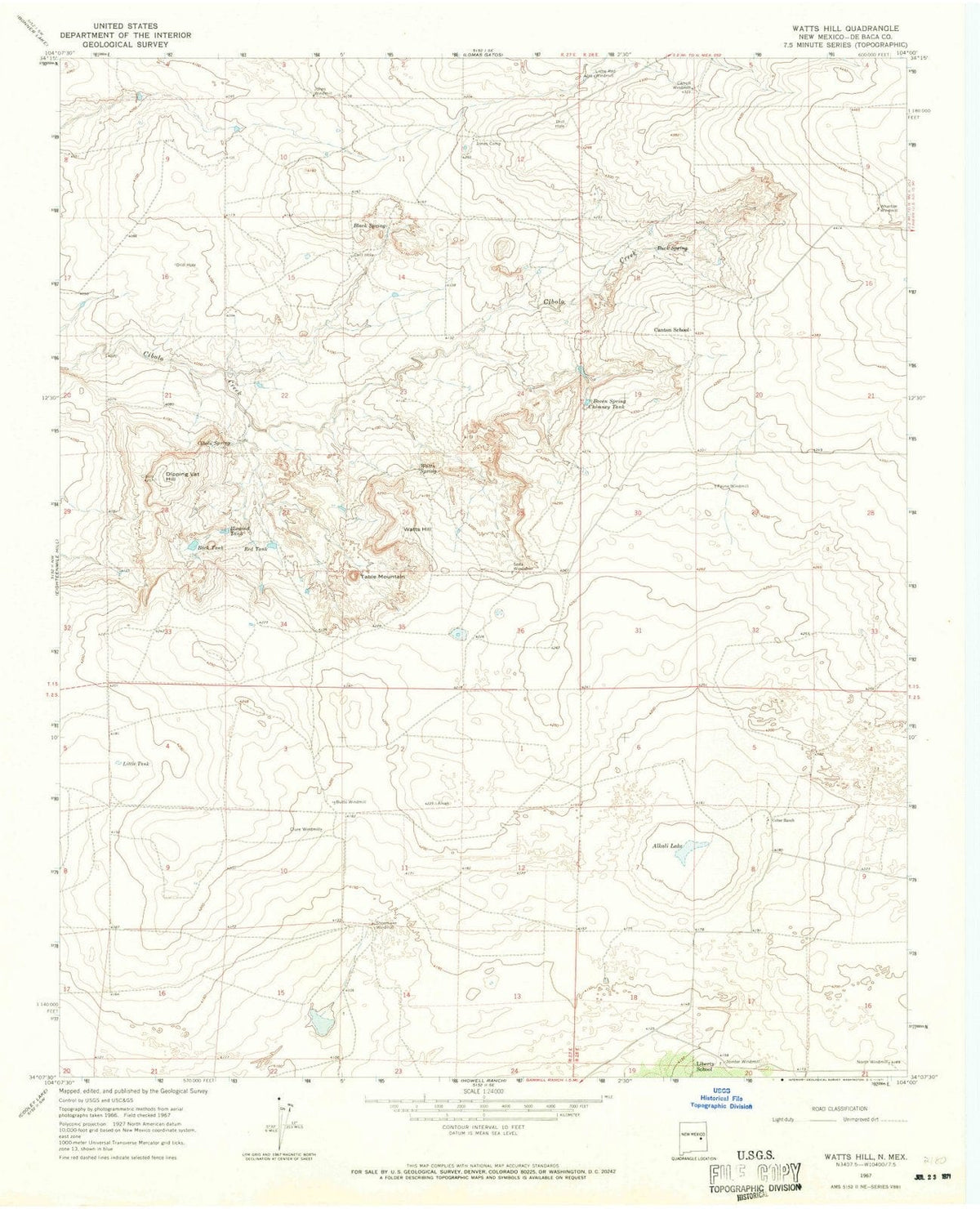 1967 Watts Hill, NM - New Mexico - USGS Topographic Map