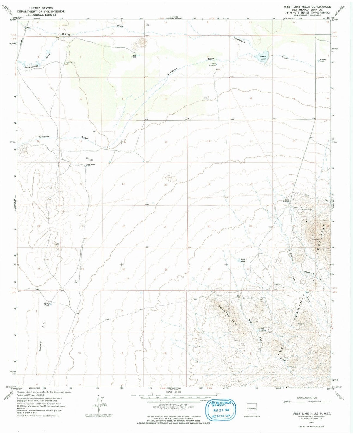 1965 West Lime Hills, NM - New Mexico - USGS Topographic Map