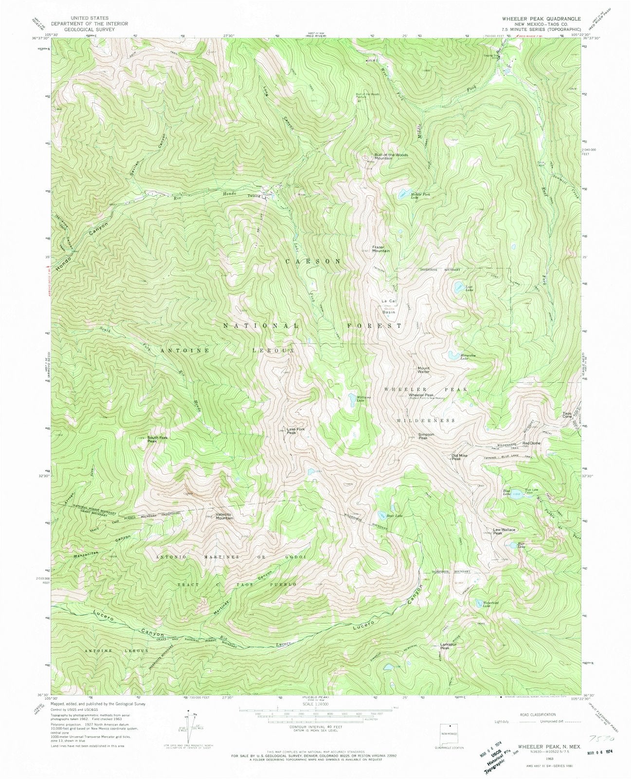 1963 Wheeler Peak, NM - New Mexico - USGS Topographic Map