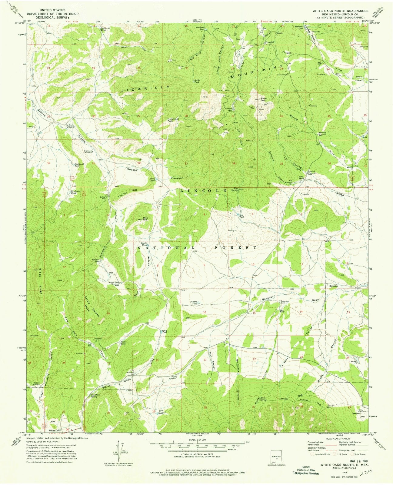 1973 White Oaks North, NM - New Mexico - USGS Topographic Map