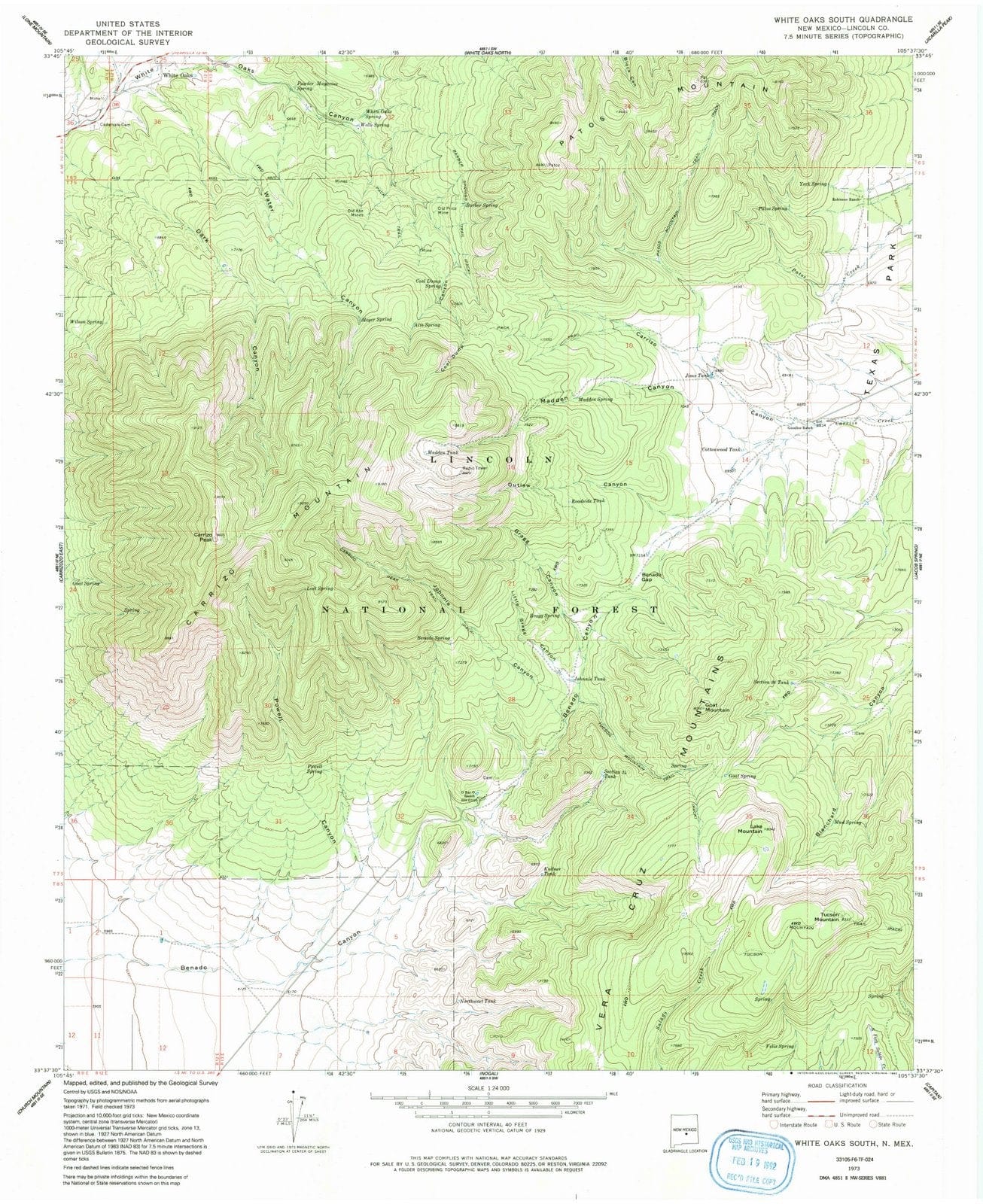 1973 White Oaks South, NM - New Mexico - USGS Topographic Map