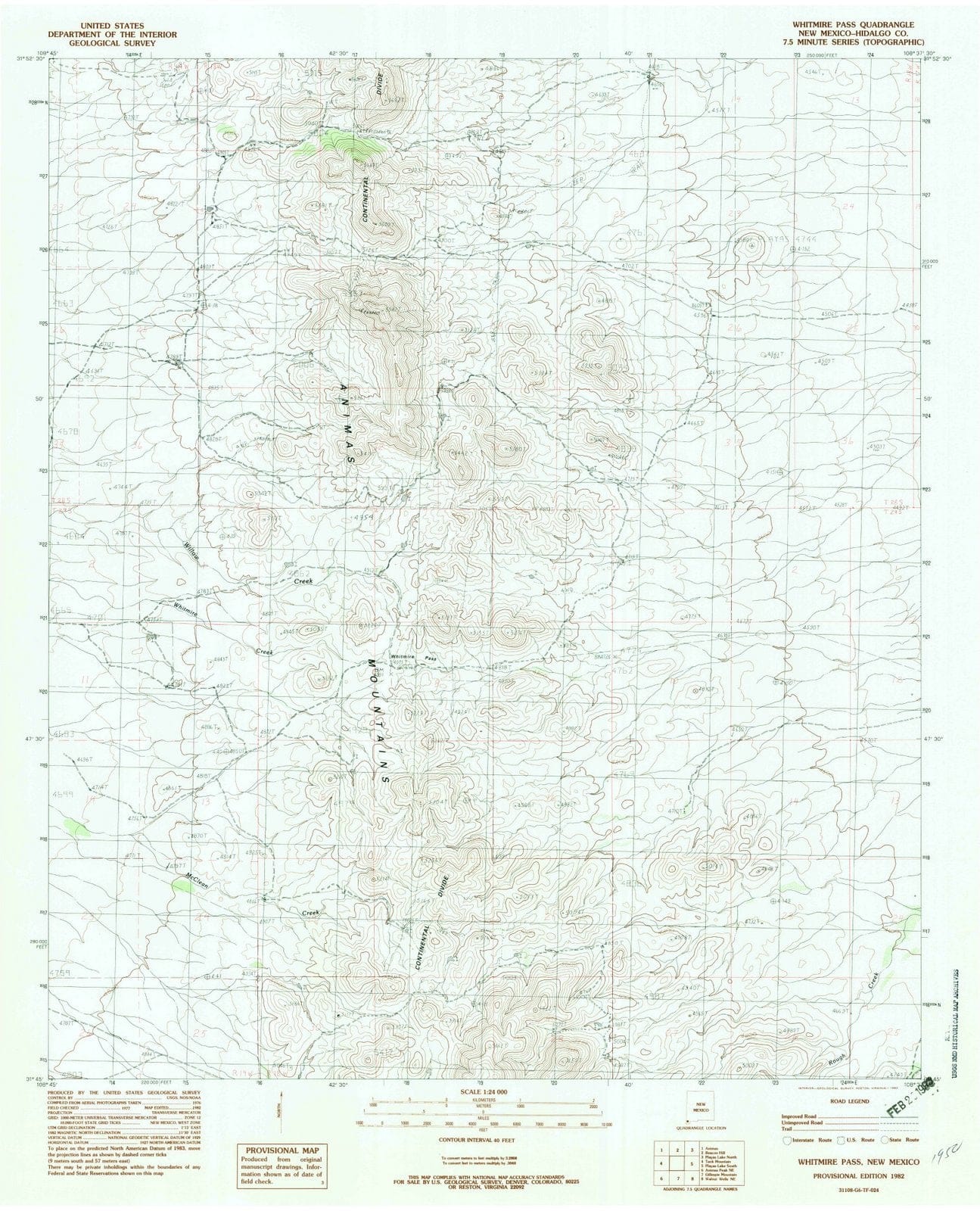 1982 Whitmire Pass, NM - New Mexico - USGS Topographic Map