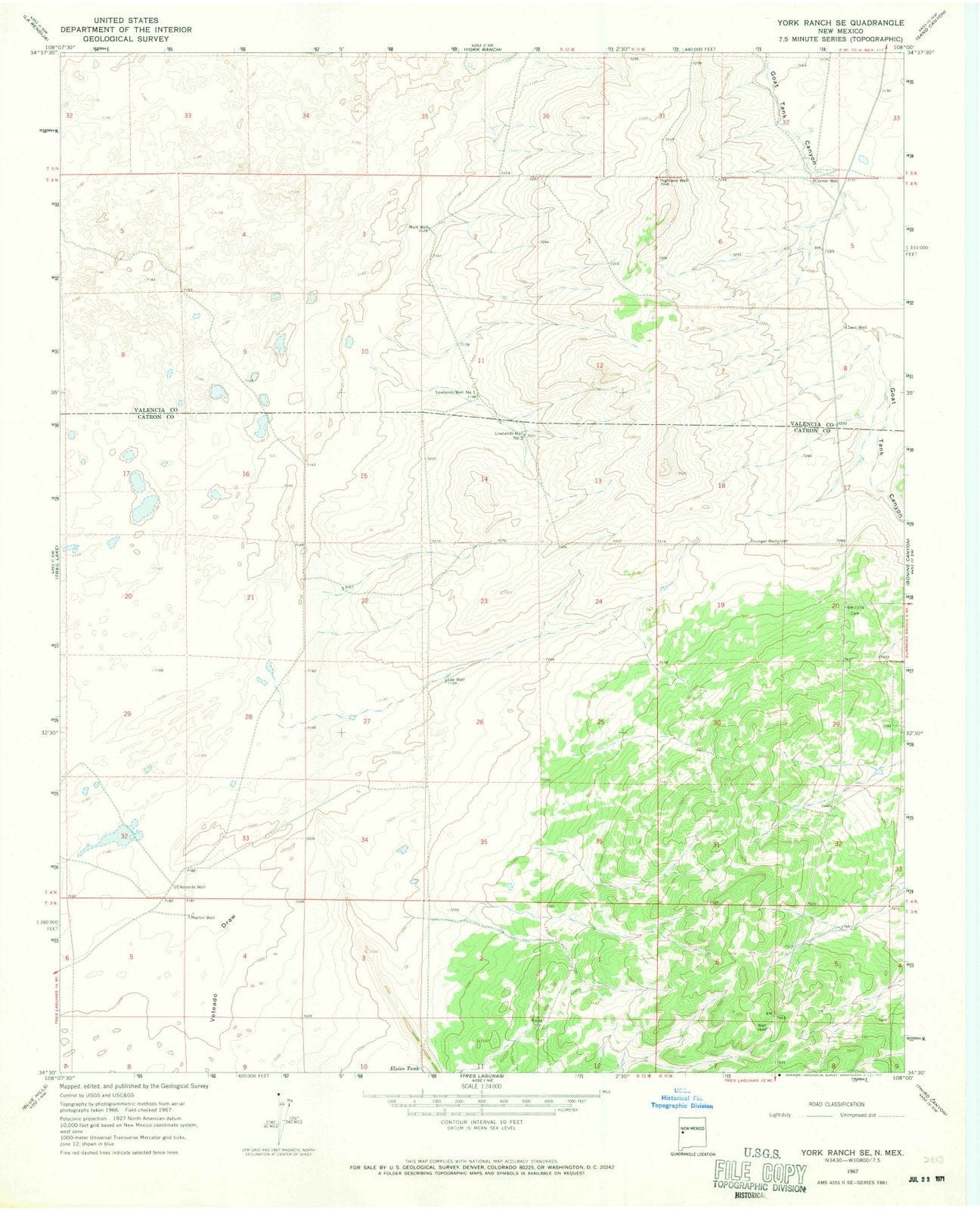 1967 York Ranch, NM - New Mexico - USGS Topographic Map