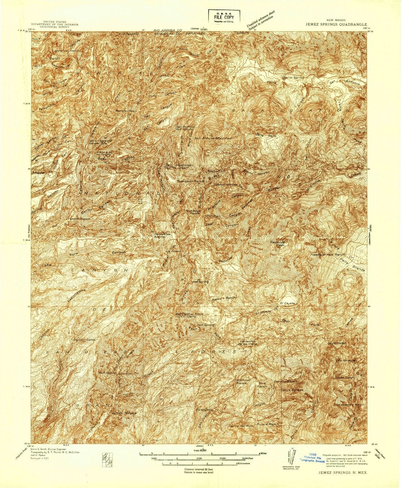 1937 Jemez Springs, NM - New Mexico - USGS Topographic Map