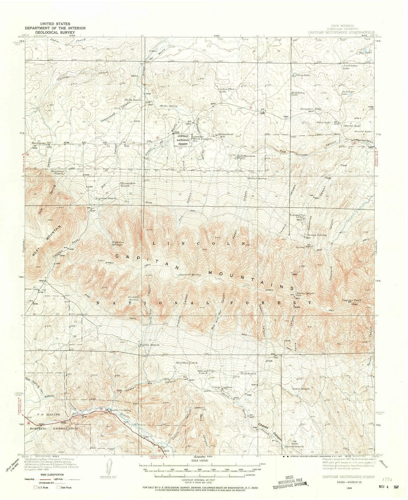 1935 Capitan Mountains, NM - New Mexico - USGS Topographic Map