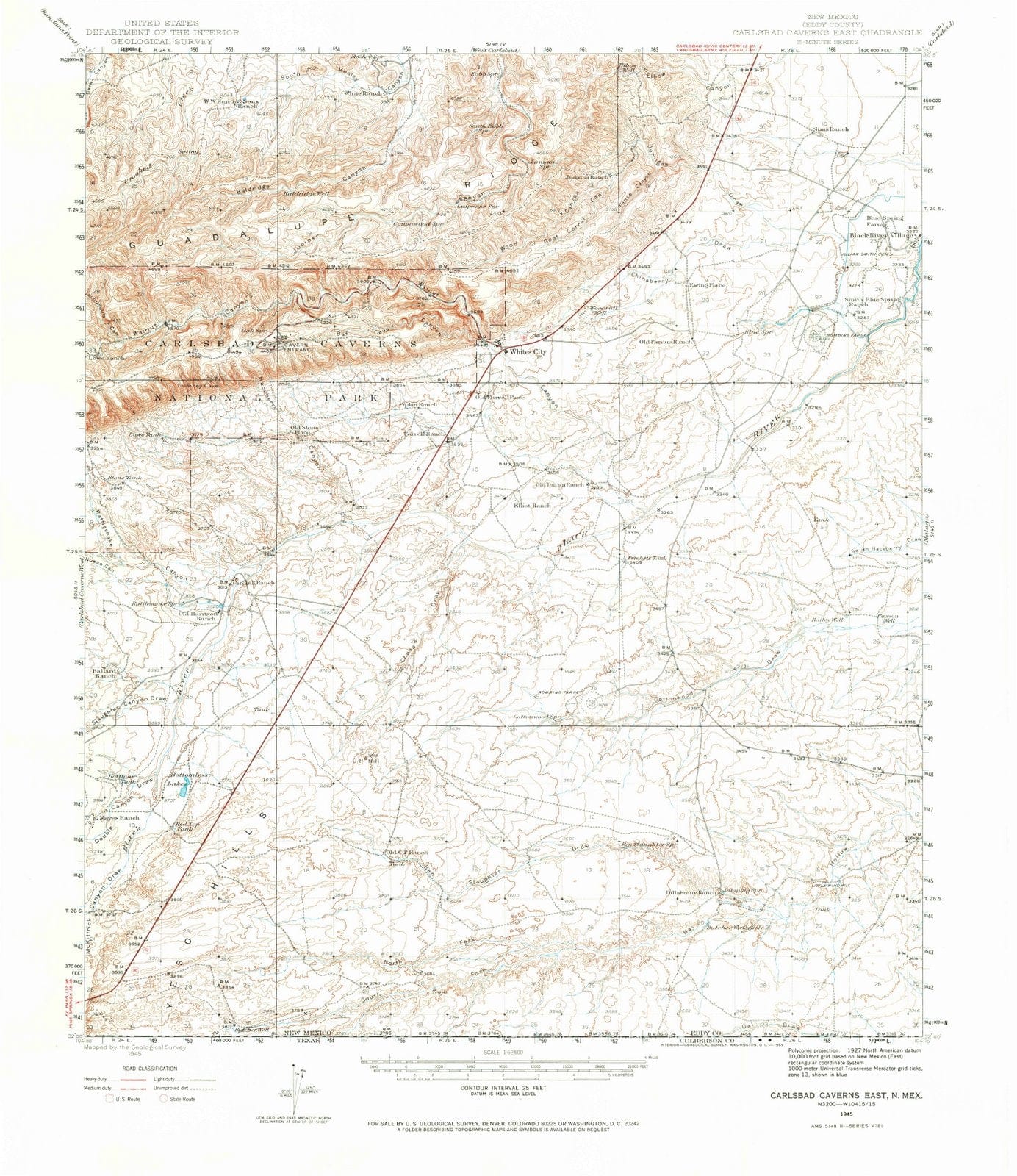 1945 Carlsbad Caverns East, NM - New Mexico - USGS Topographic Map