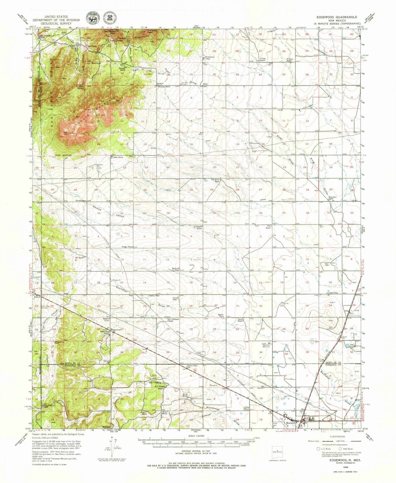 1956 Edgewood, NM - New Mexico - USGS Topographic Map