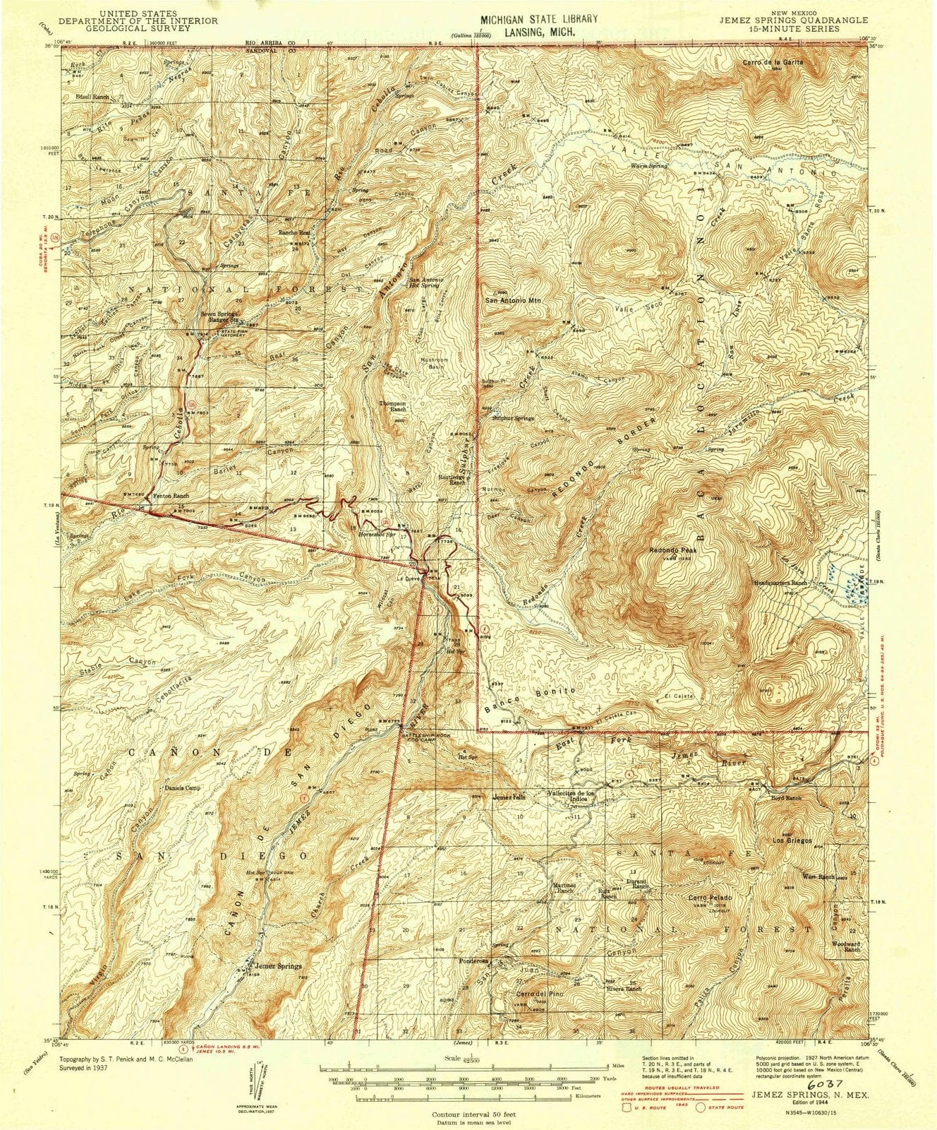 1944 Jemez Springs, NM - New Mexico - USGS Topographic Map