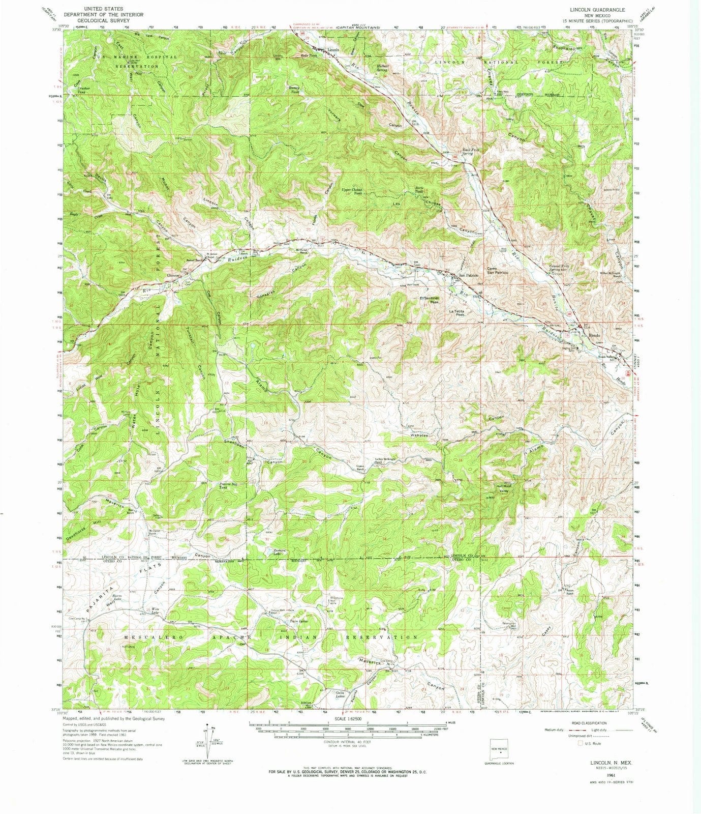 1961 Lincoln, NM - New Mexico - USGS Topographic Map