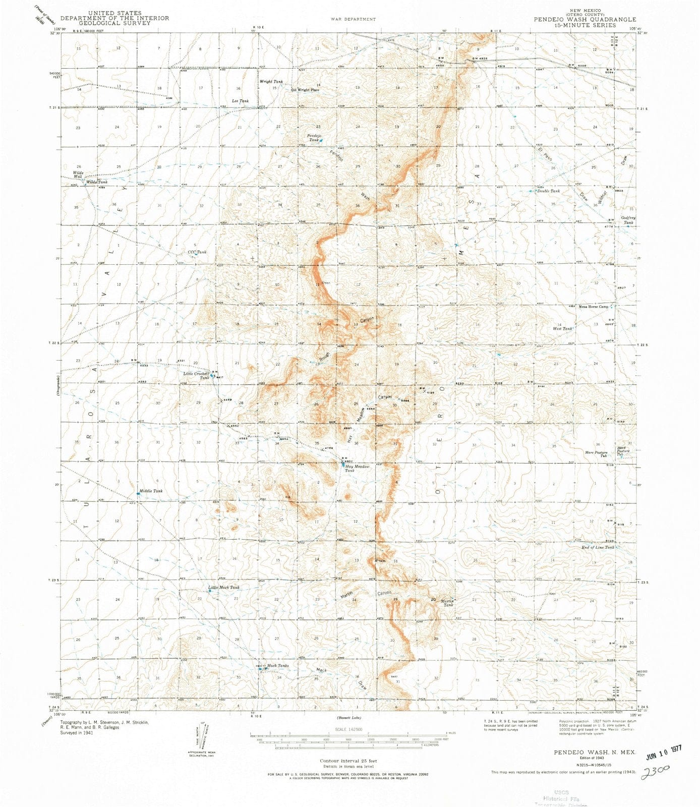 1943 Pendejo Wash, NM - New Mexico - USGS Topographic Map