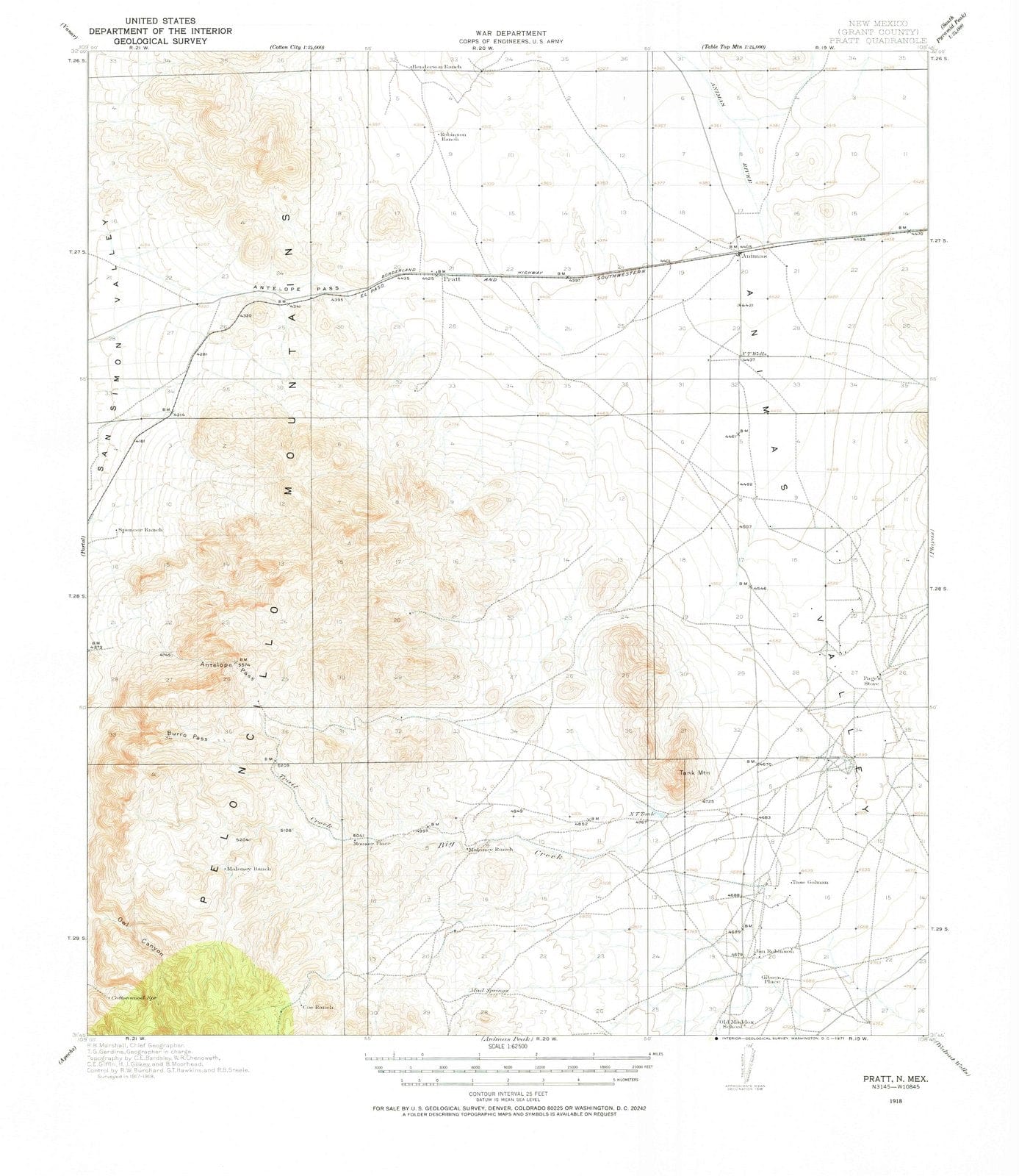 1918 Pratt, NM - New Mexico - USGS Topographic Map