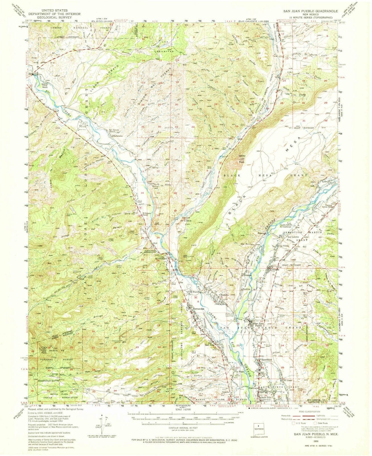 1953 San Juan Pueblo, NM - New Mexico - USGS Topographic Map v2