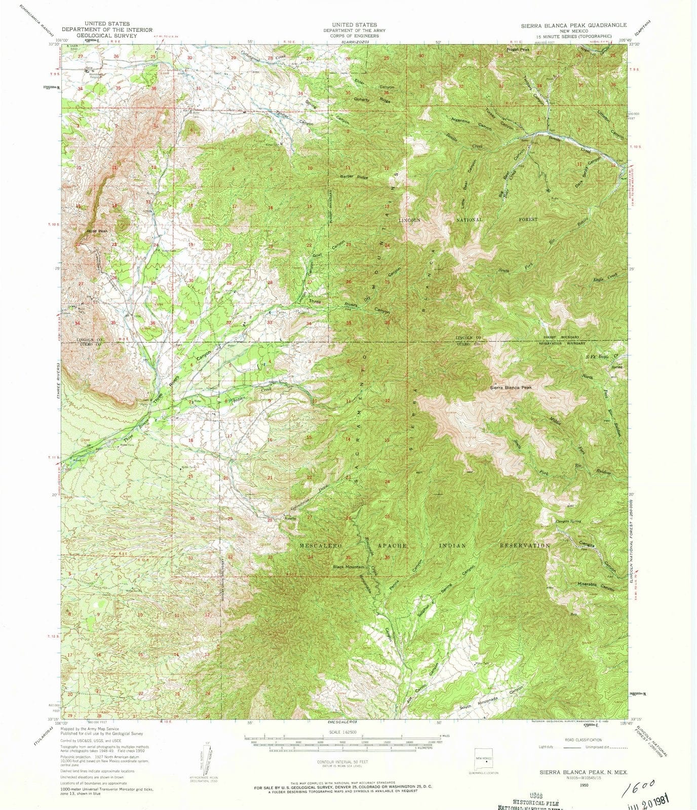 1950 Sierra Blanca Peak, NM - New Mexico - USGS Topographic Map
