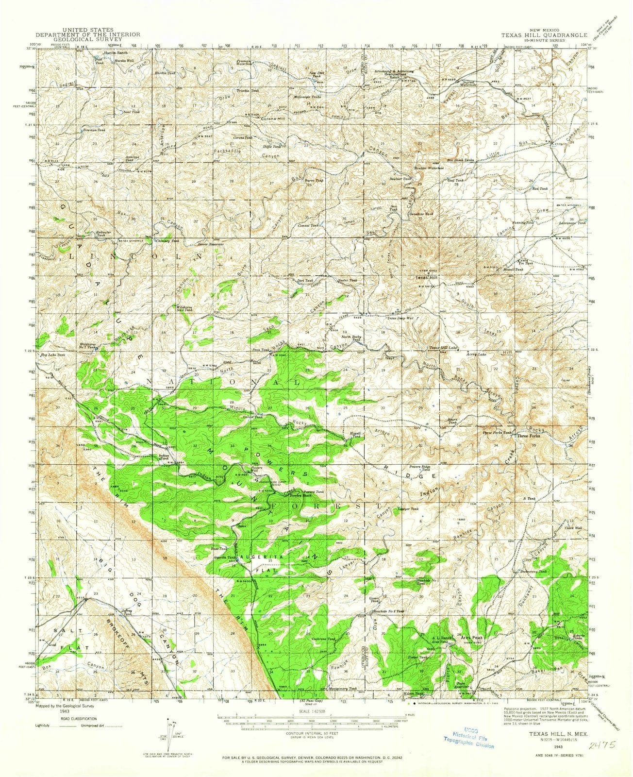 1943 Texas Hill, NM - New Mexico - USGS Topographic Map
