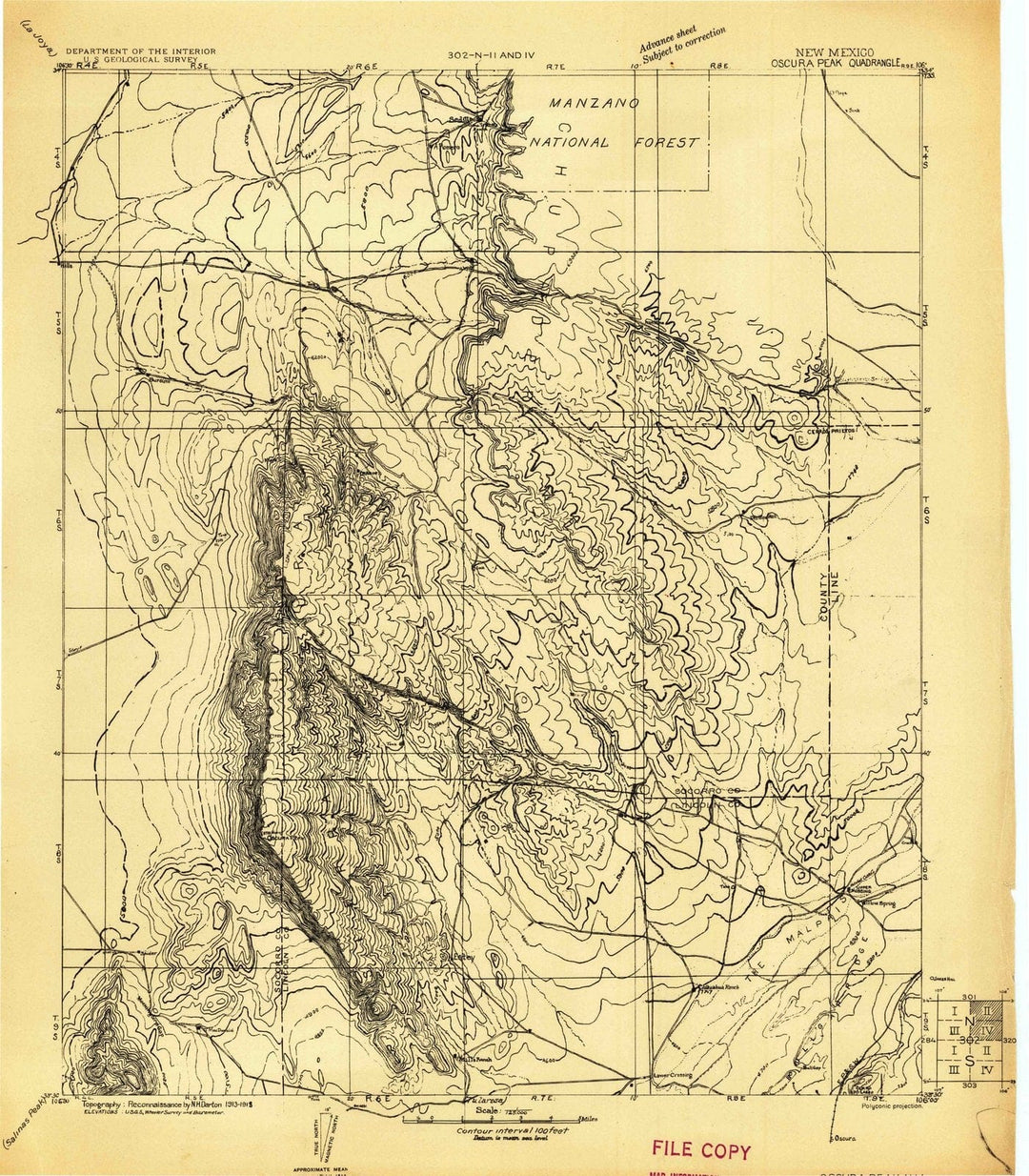 1918 Oscura Peak, NM - New Mexico - USGS Topographic Map