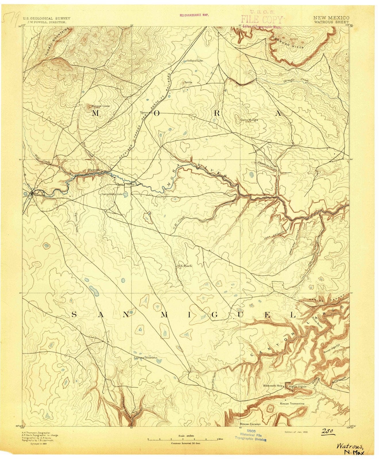 1892 Watrous, NM - New Mexico - USGS Topographic Map