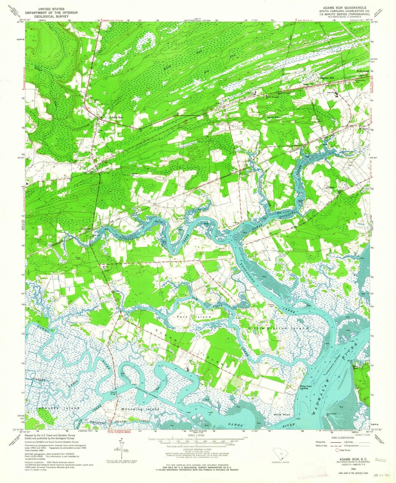 1960 Adams Run, SC - South Carolina - USGS Topographic Map