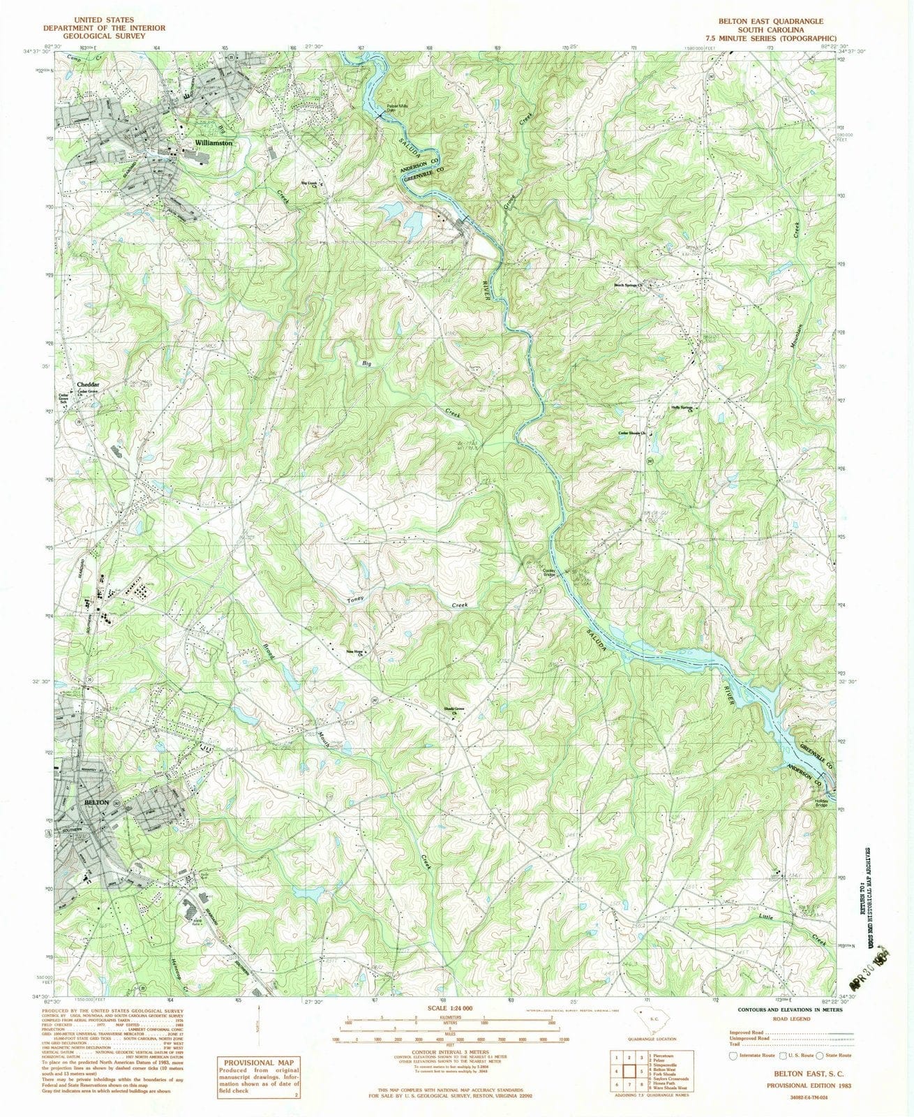 1983 Belton East, SC - South Carolina - USGS Topographic Map