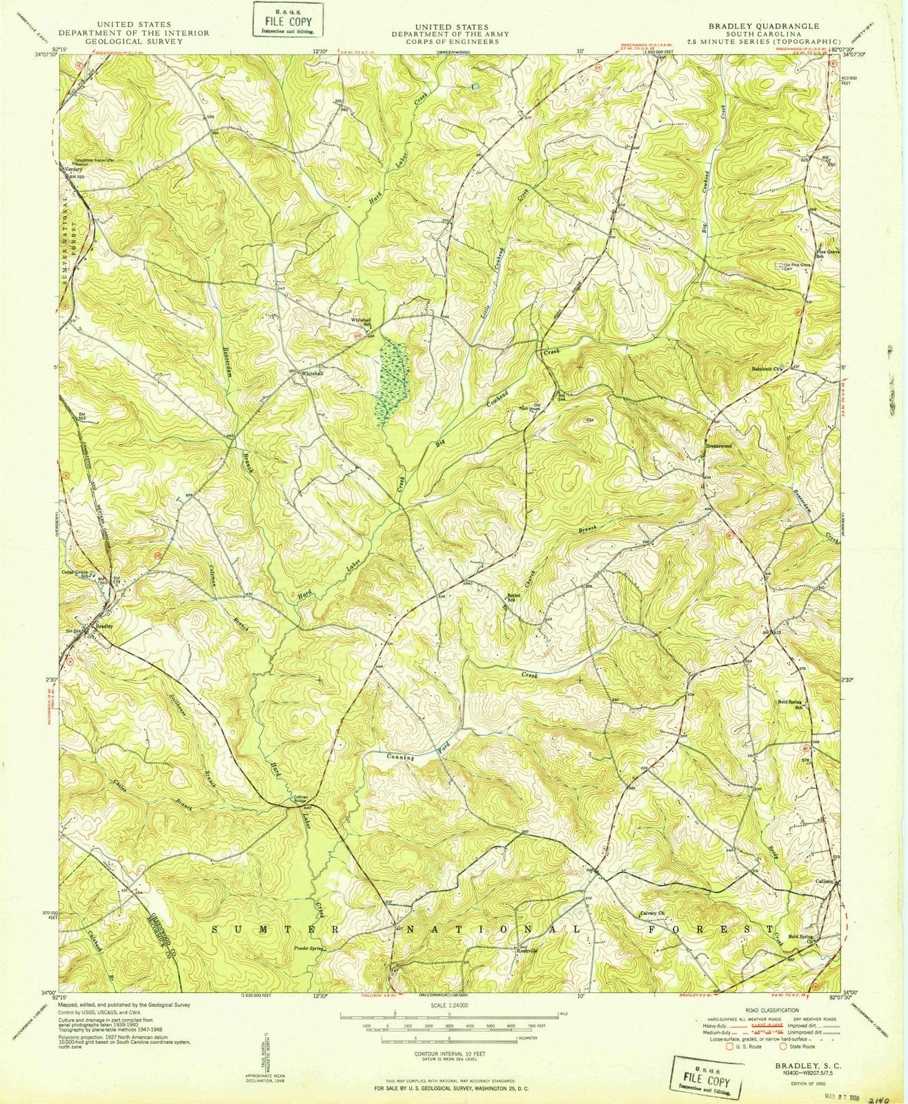 1950 Bradley, SC - South Carolina - USGS Topographic Map