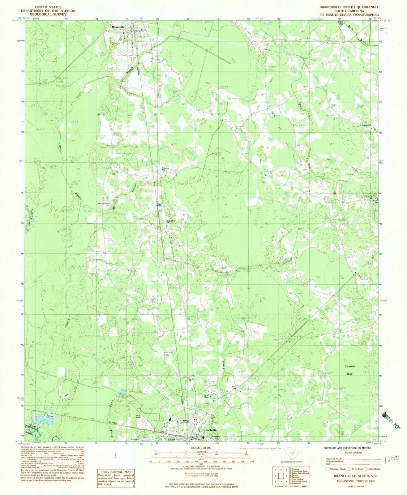 1982 Branchville North, SC - South Carolina - USGS Topographic Map