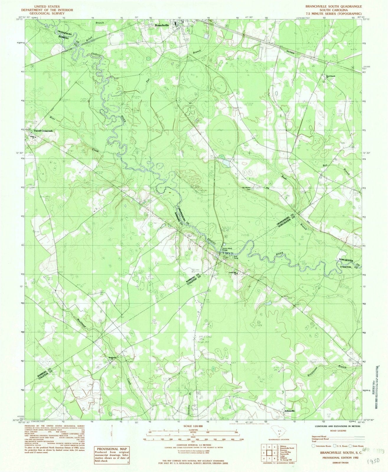 1982 Branchville South, SC - South Carolina - USGS Topographic Map