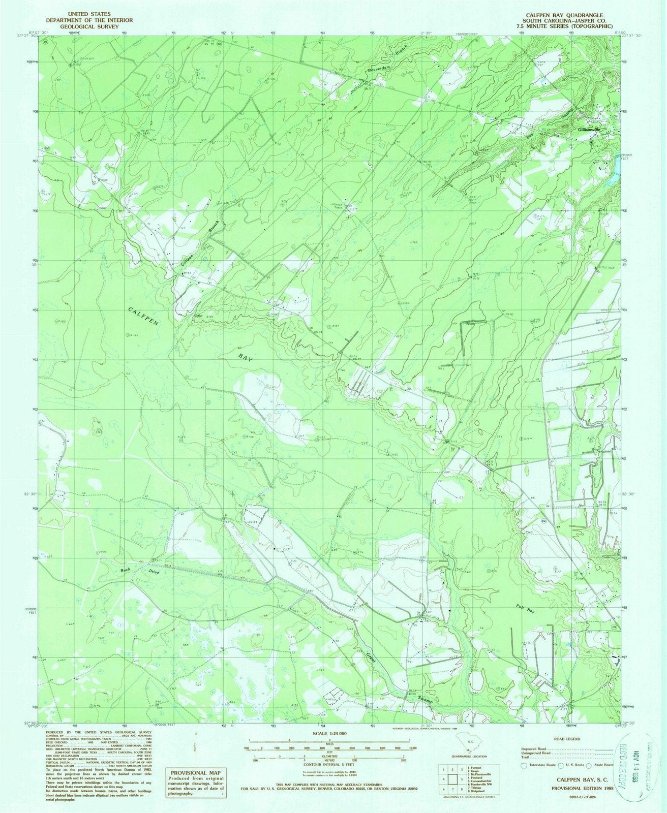 1988 Calfpen Bay, SC - South Carolina - USGS Topographic Map
