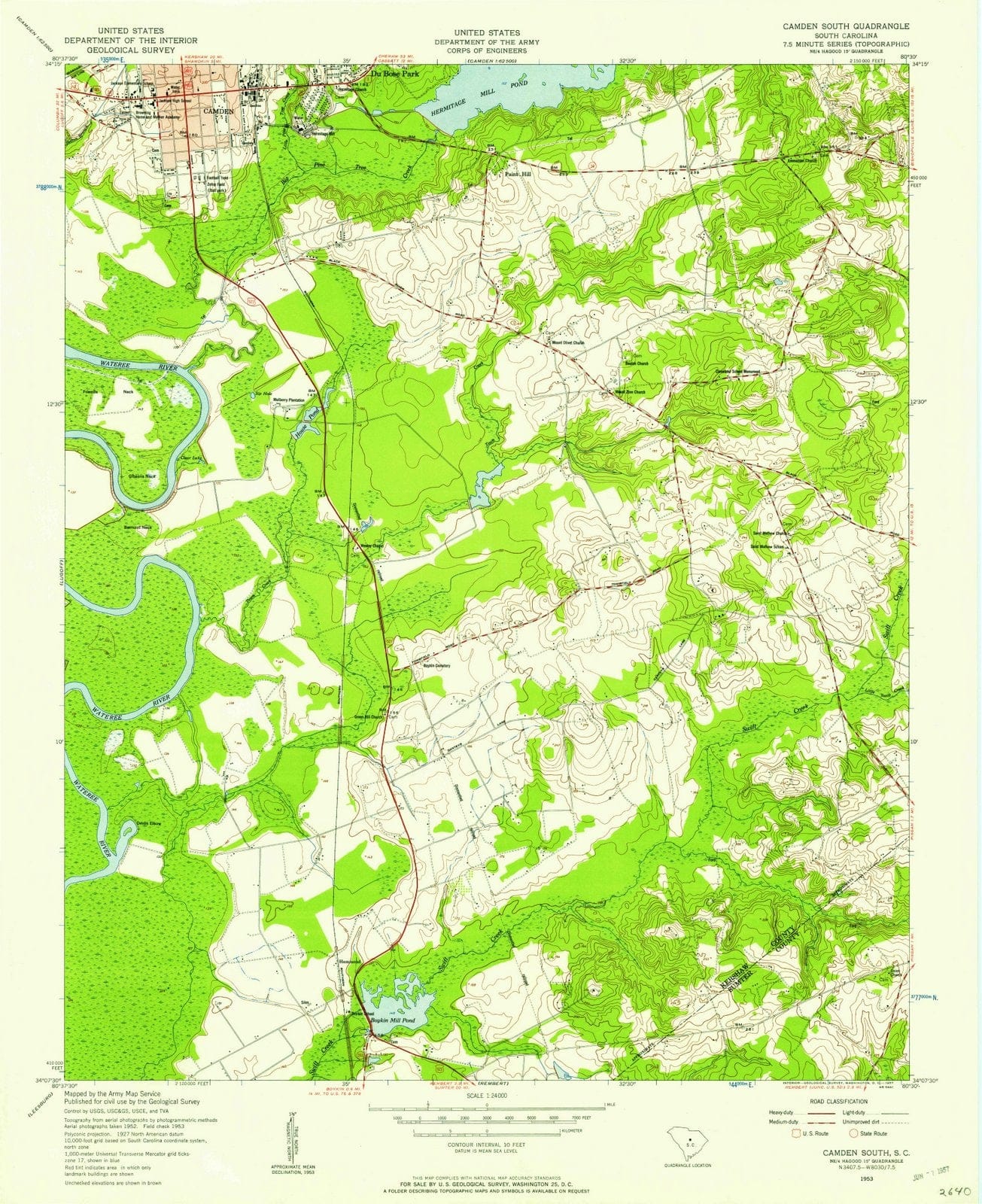 1953 Camden South, SC - South Carolina - USGS Topographic Map