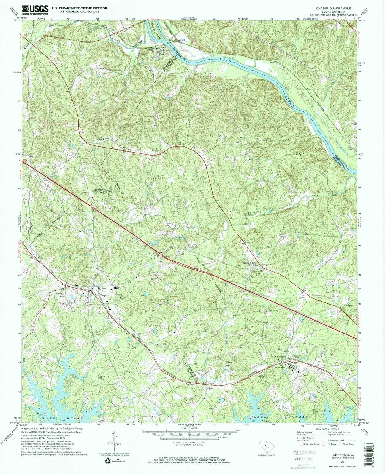 1971 Chapin, SC - South Carolina - USGS Topographic Map