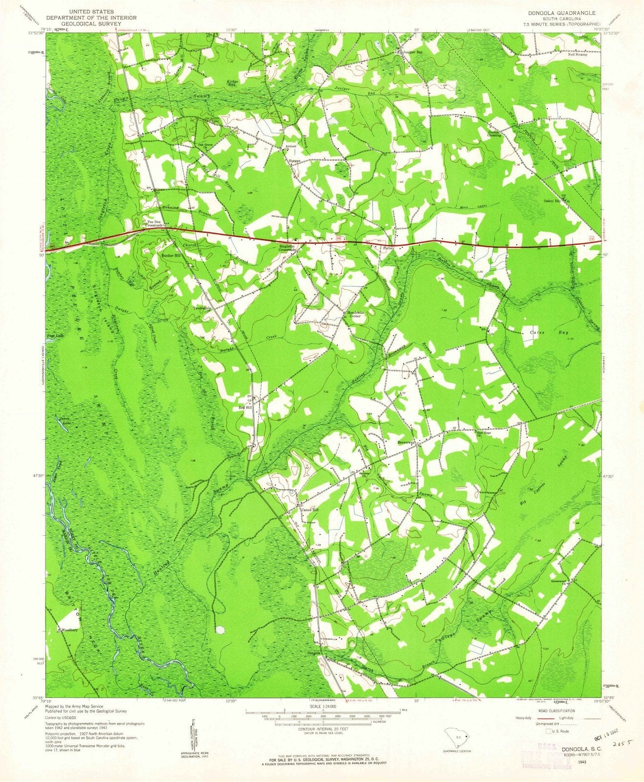 1943 Dongola, SC - South Carolina - USGS Topographic Map