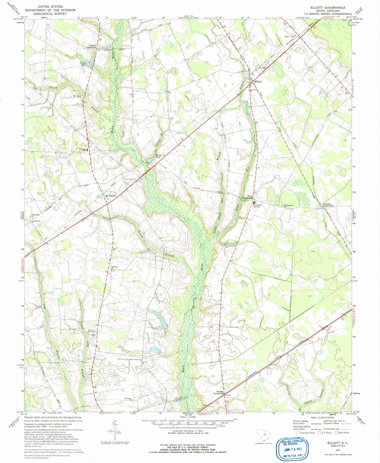 1973 Elliott, SC - South Carolina - USGS Topographic Map