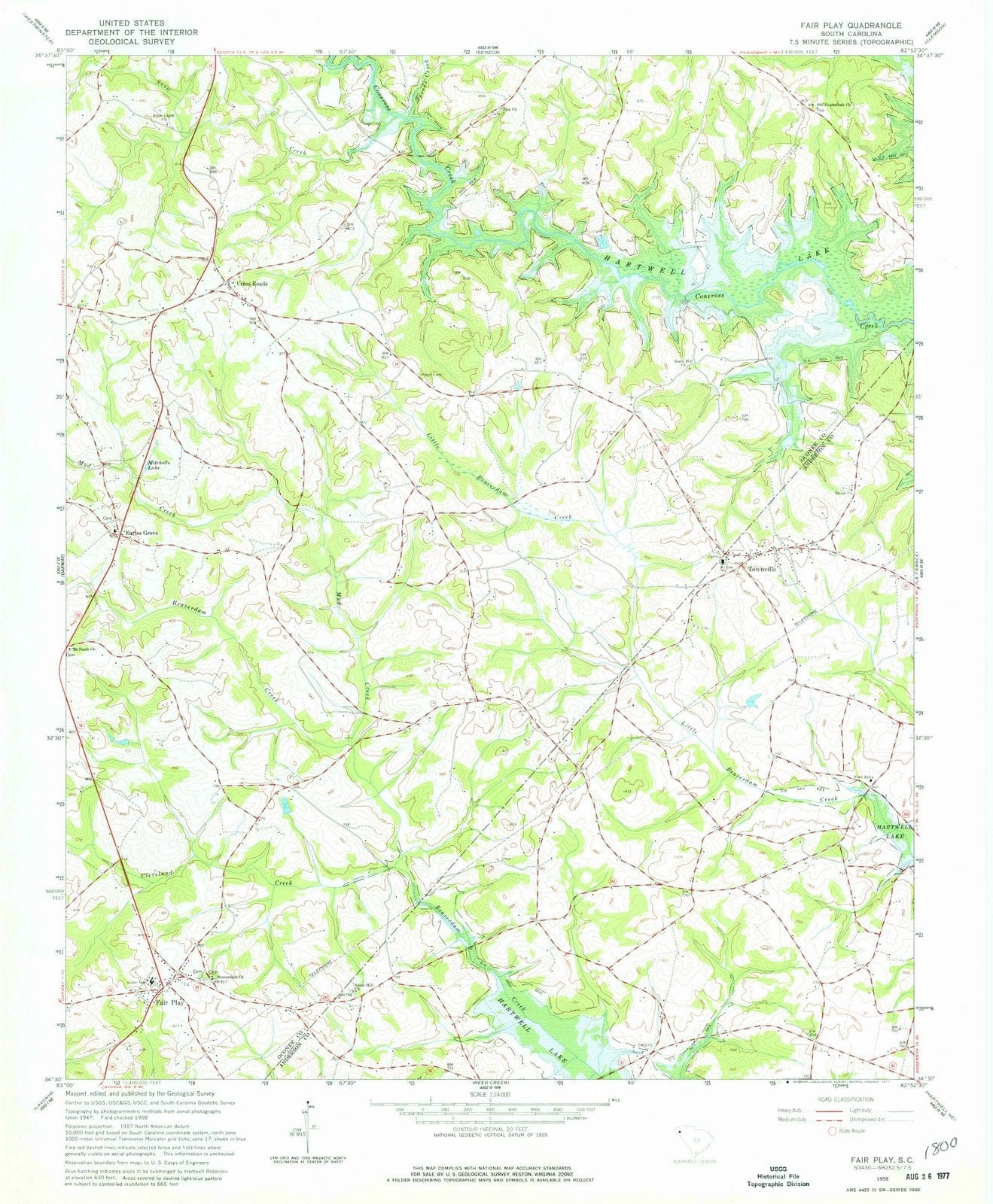 1958 Fair Play, SC - South Carolina - USGS Topographic Map